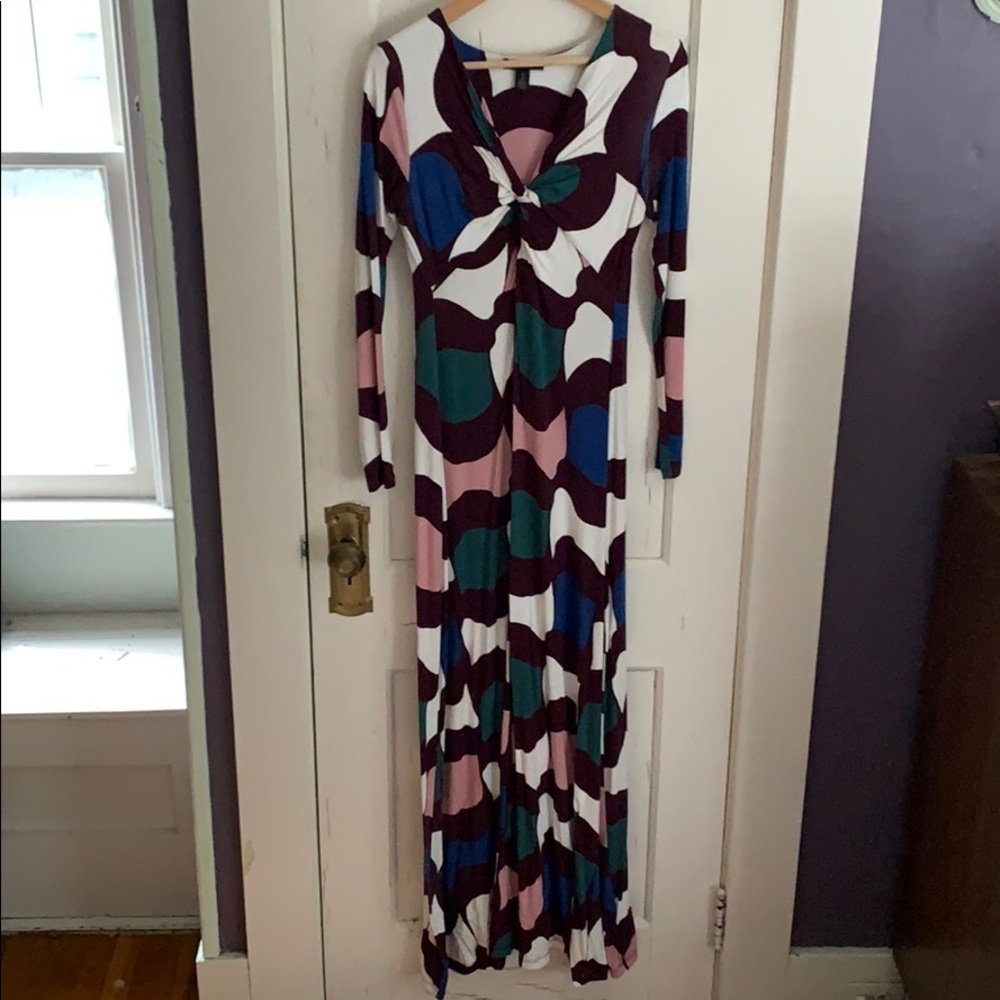 Long Sleeved Bold Patterned Maternity Maxi Dress